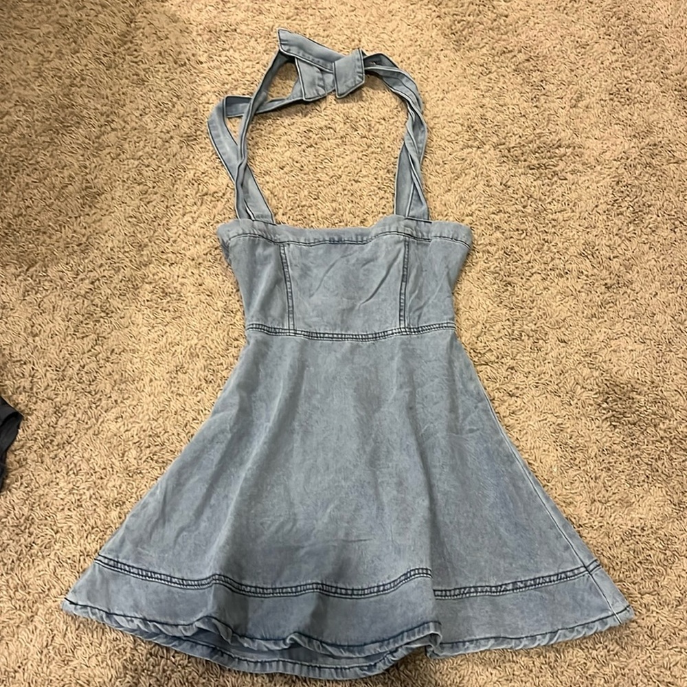 Denim Dress With Straps That Tie
